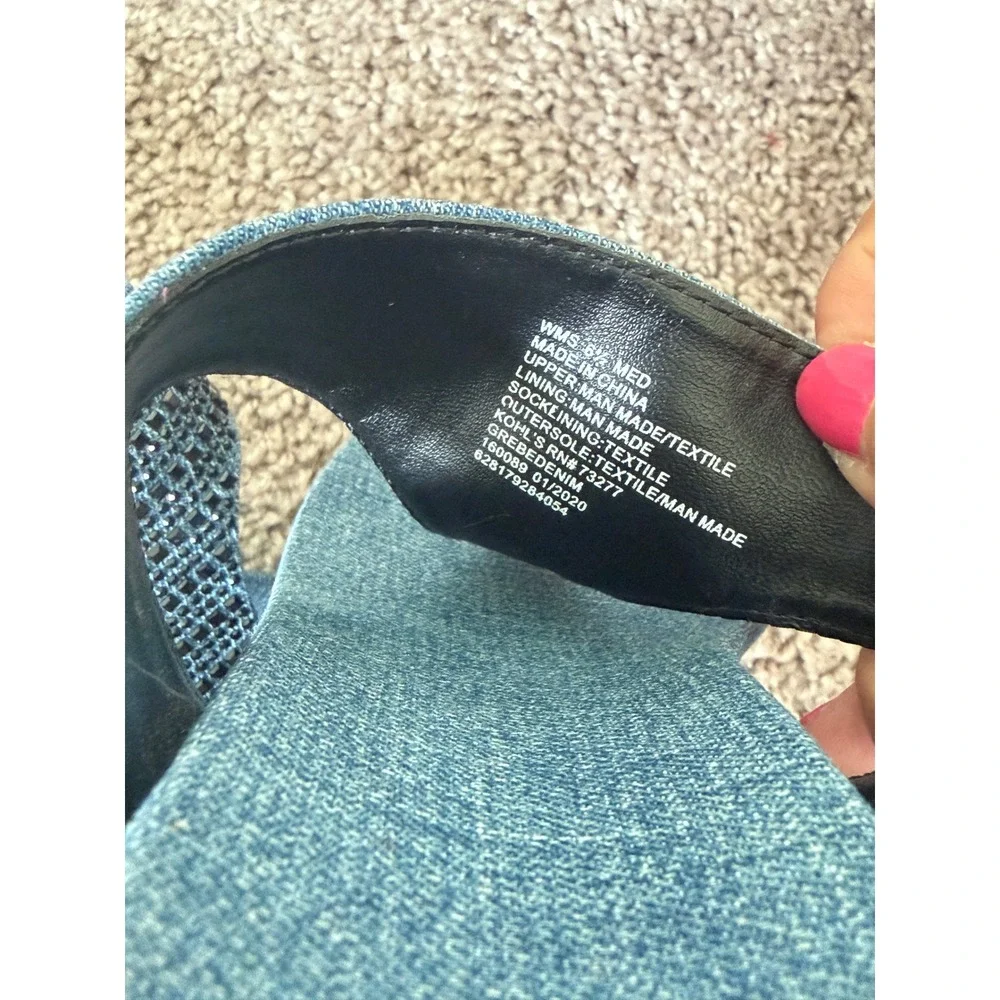 Simply Vera Vera Wang Blue Denim Rhinestone Wedge Sandals Slides Womens 8.5 M